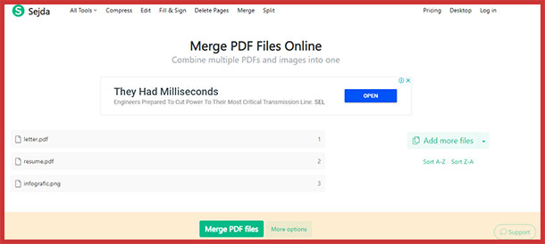 sejda pdf combine